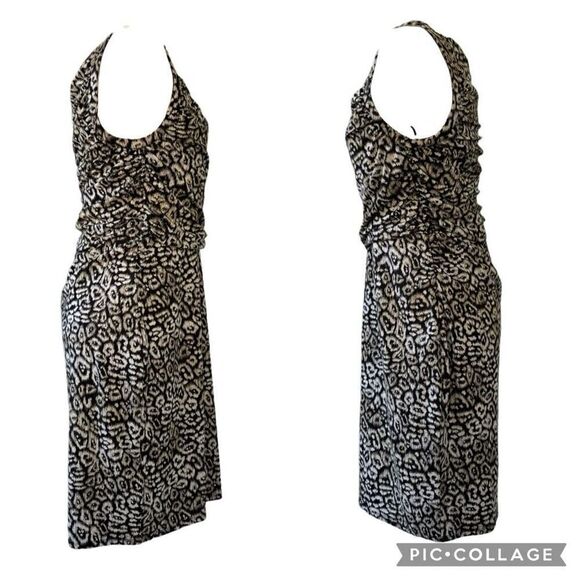 New Ann Taylor Cheetah Black Tan Ruched Flounce Waist Sheath Sz 12P Animal Print - Picture 4 of 12